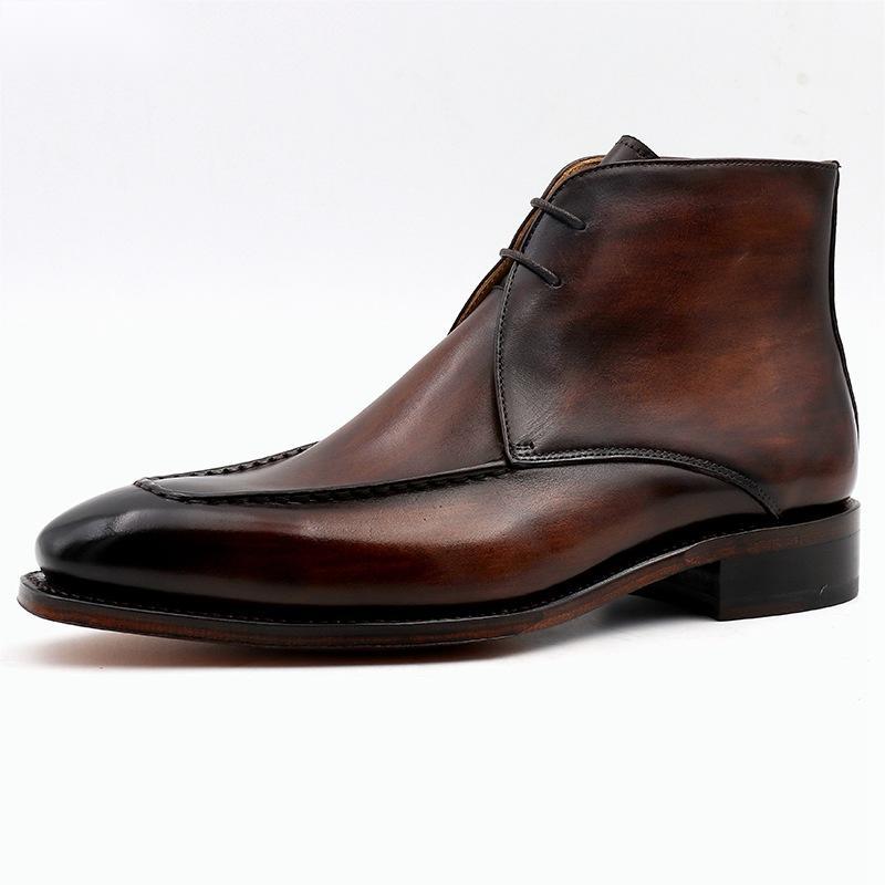 Handmade Men's Leather Boots With Cowhide Leather Soles