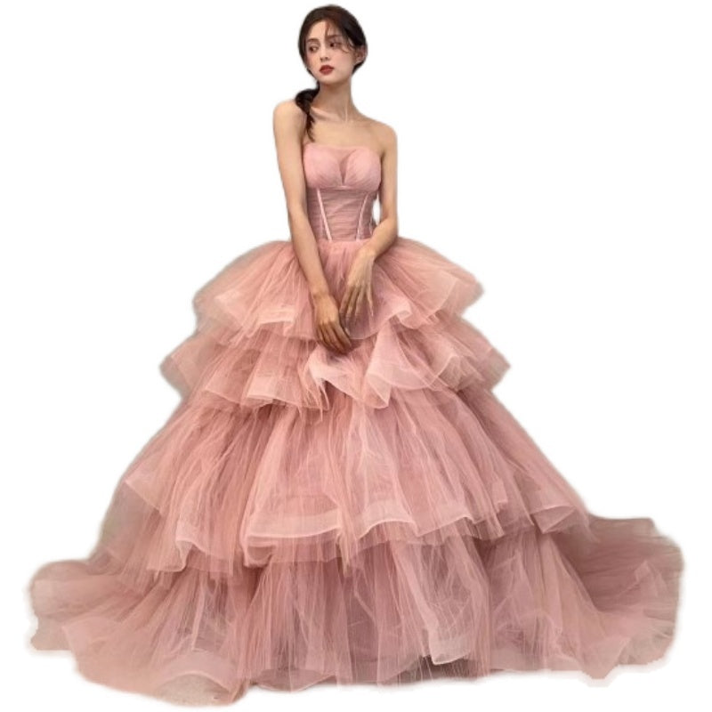 Colorful Pink Yarn Tube Top Tutu Wedding Dress One Size