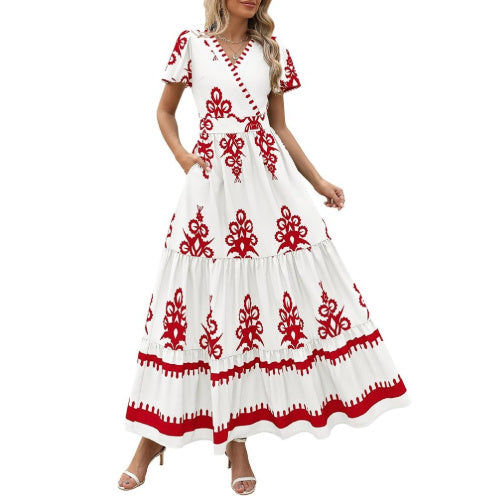 Robe étagée à manches évasées Floral Apricot