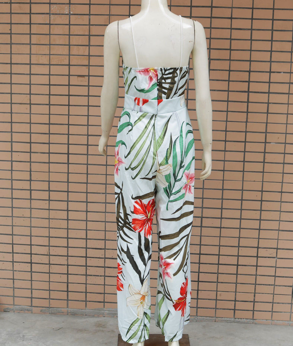 Wide-Leg Print Sling Bodysuit Polyester