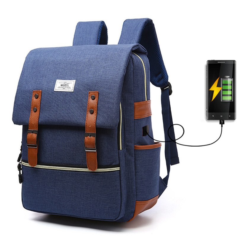 Vintage Canvas Laptop Backpack with USB Charging for Men and Women