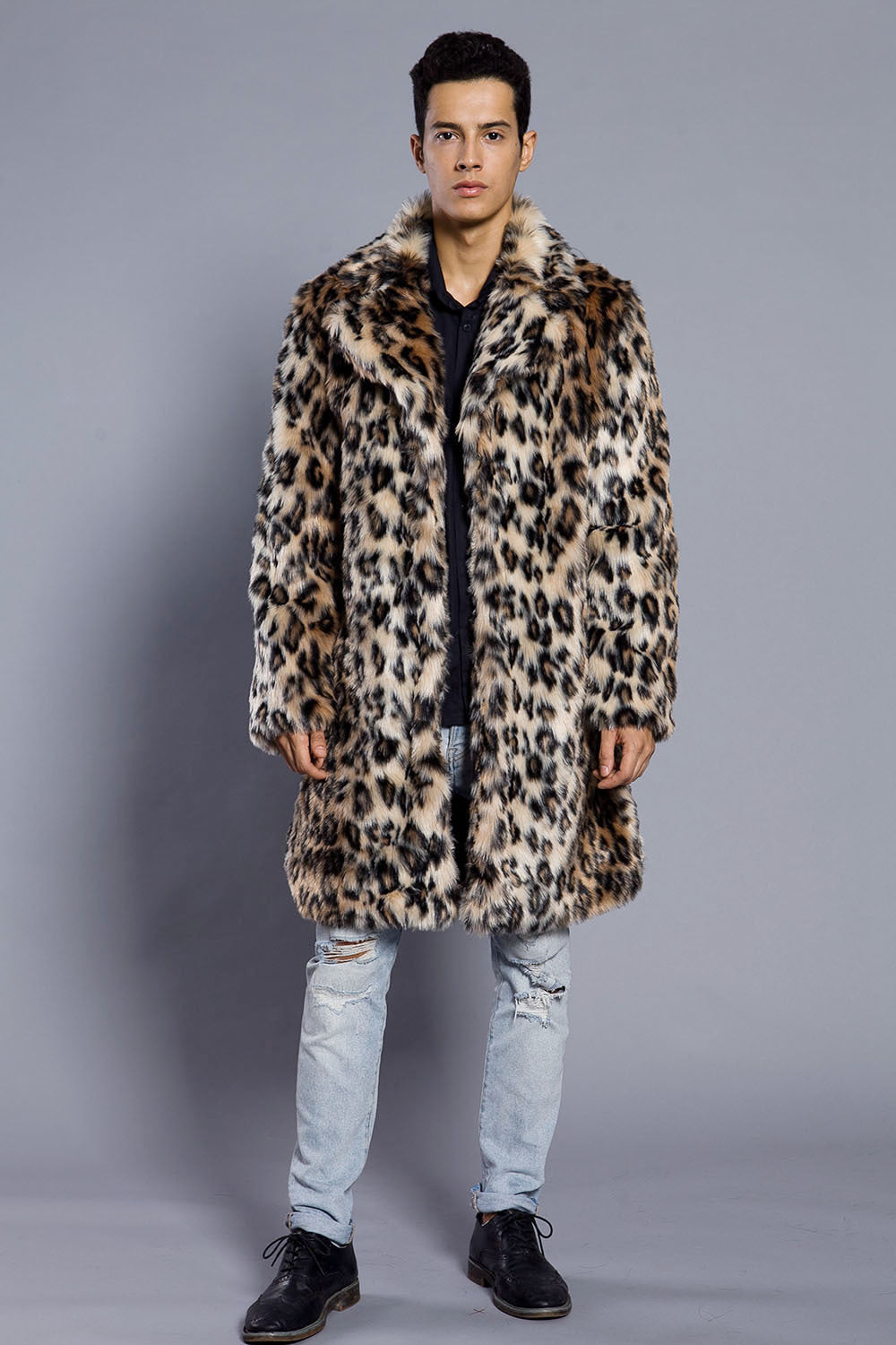 Leopard Color Fur Men's Suit Collar Collar Coat Popular Warm Coat Men