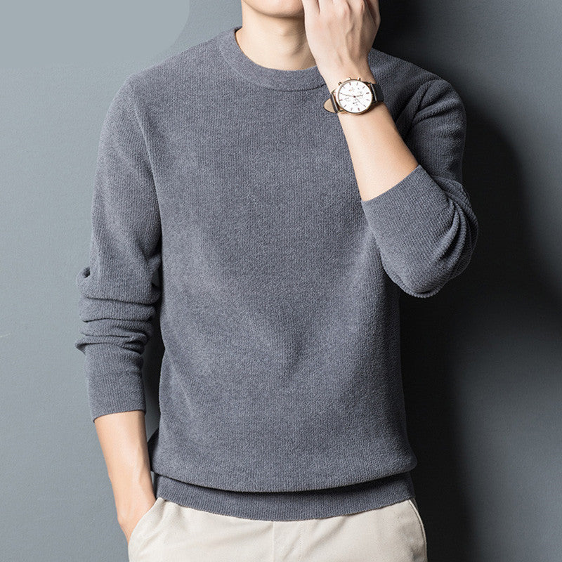 Thick Sweater Middle Aged Men's T-Shirt With Round Neck