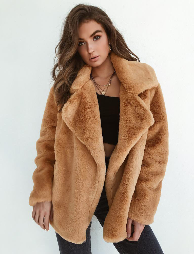 Sexy Plush Slim Lapel Comfort Jacket in Pink, Black & Brown