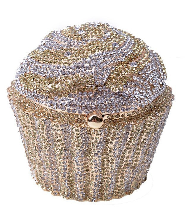 Pochette en Métal avec Diamants Entiers, Motif Petit Gâteau Glacé, pour Femmes