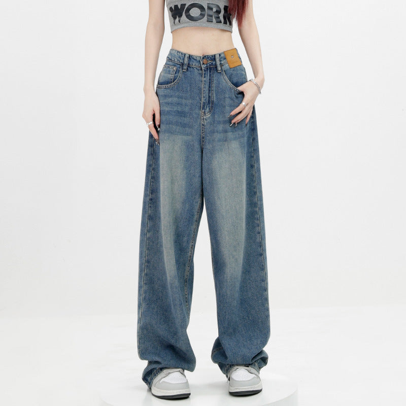 High-Quality Blue Retro Straight Loose Jeans