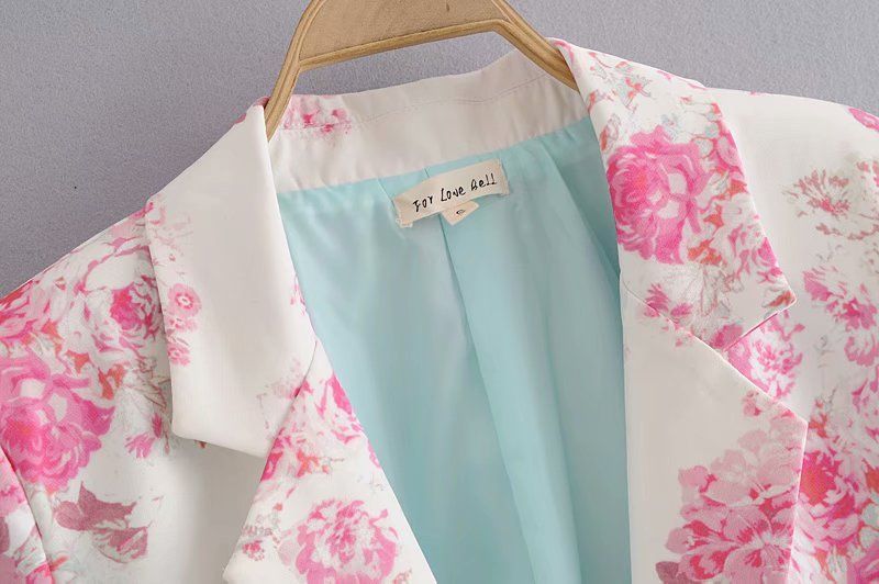 Floral Rose Print Suit Jacket with Suit Collar