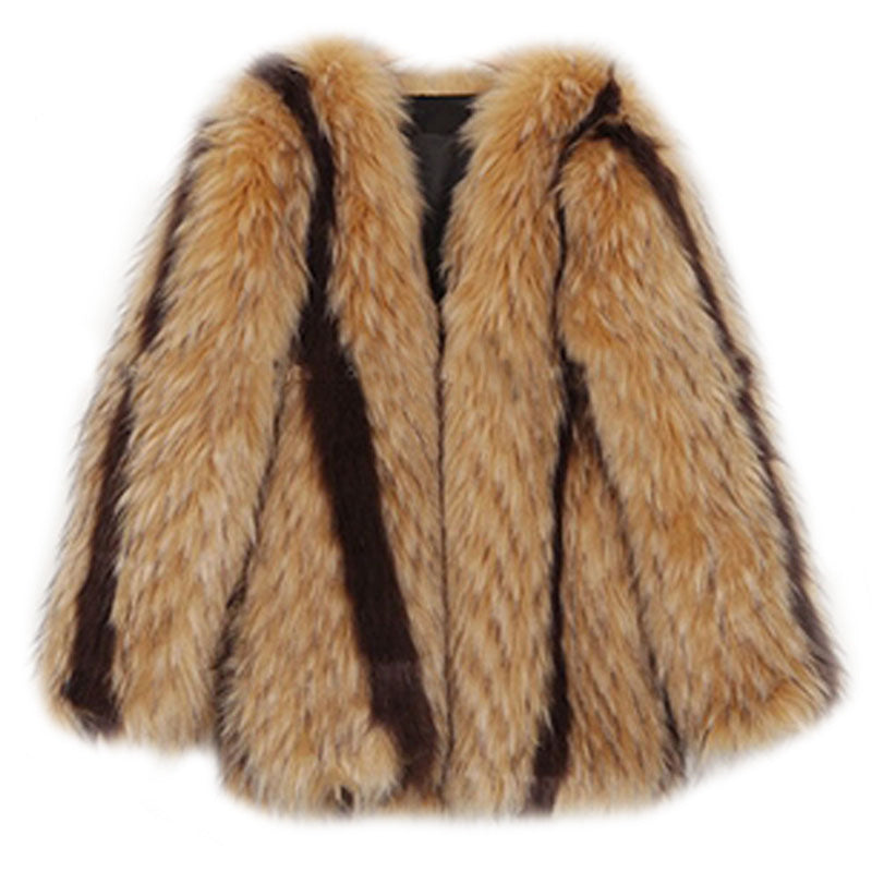 Marbled Artificial Fox Fur Coat in Mixed Color
