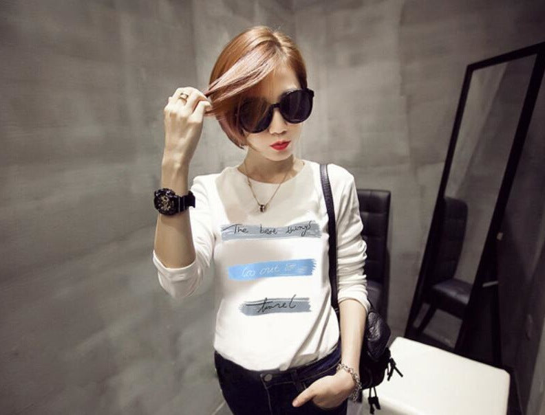 Long Sleeve Cartoon Versatile T-Shirt Polyester Fiber
