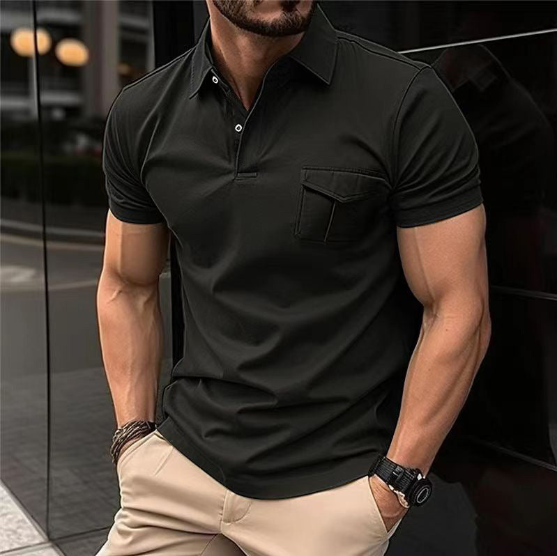 Men's Loose Fit Polo Shirt with Zipper Pocket, Short Sleeve, Multiple Colors, Sizes S-XXXL