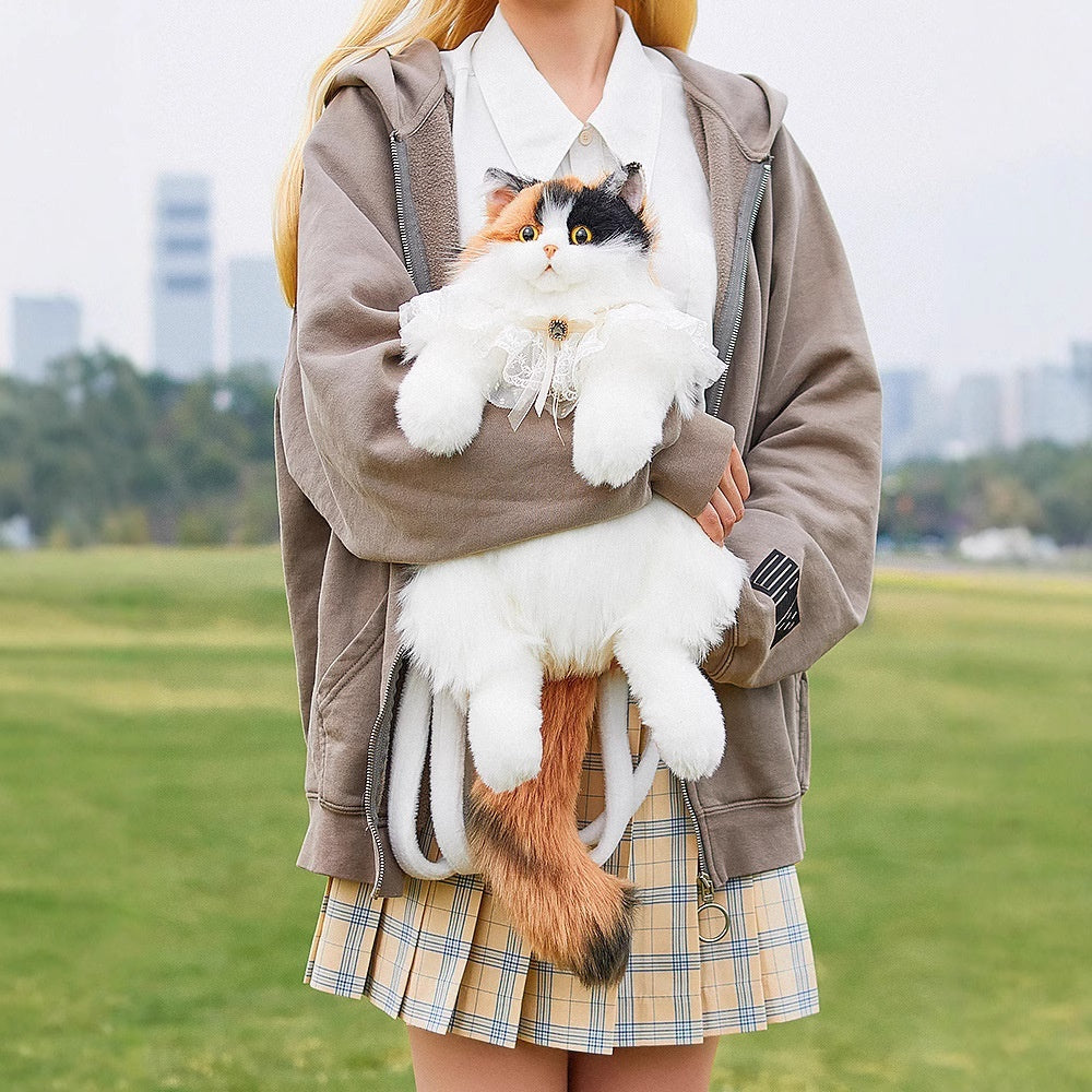 Three Flower Cat Plush Toy Simulation Backpack