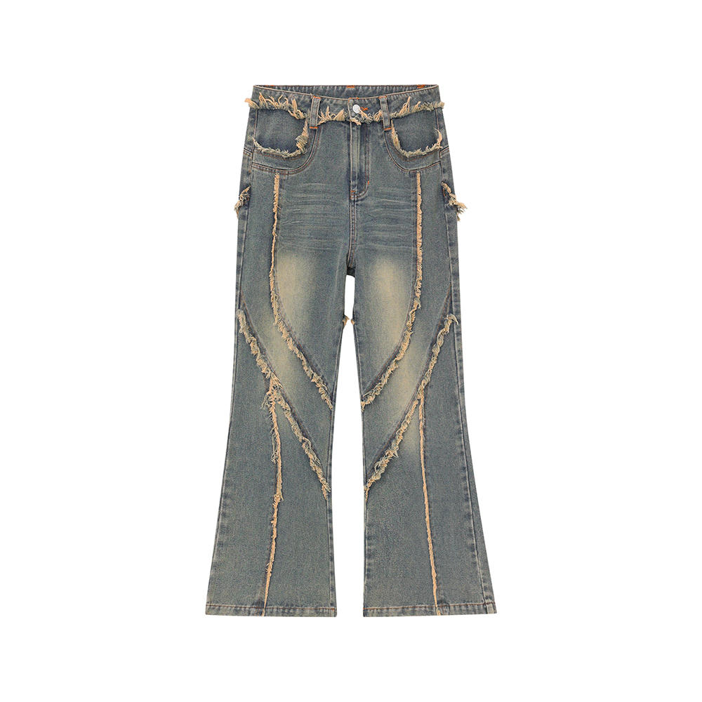 Retro Cotton Blend Jeans for Men and Women in Washed Blue and Black