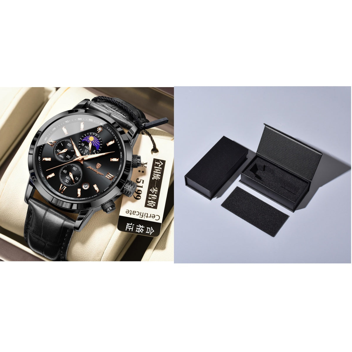 Montre pour homme avec phase de lune et chronographe multifonction