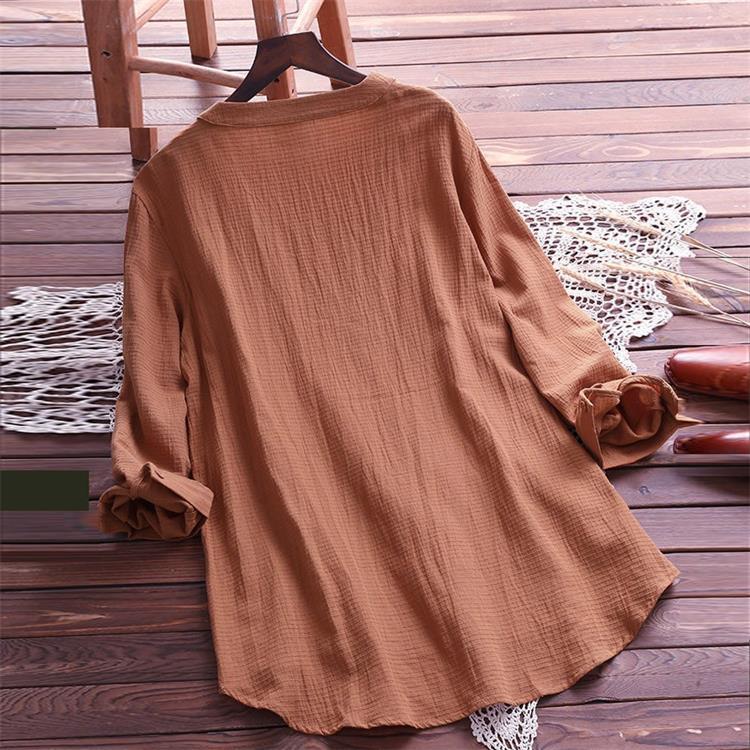 Large Size Retro Long Sleeve Button Print Shirt for Women