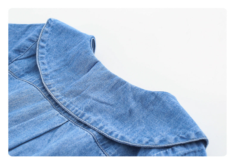 Barboteuse Bébé Fille en Jean de Coton Bleu Clair, Manches Courtes, Été