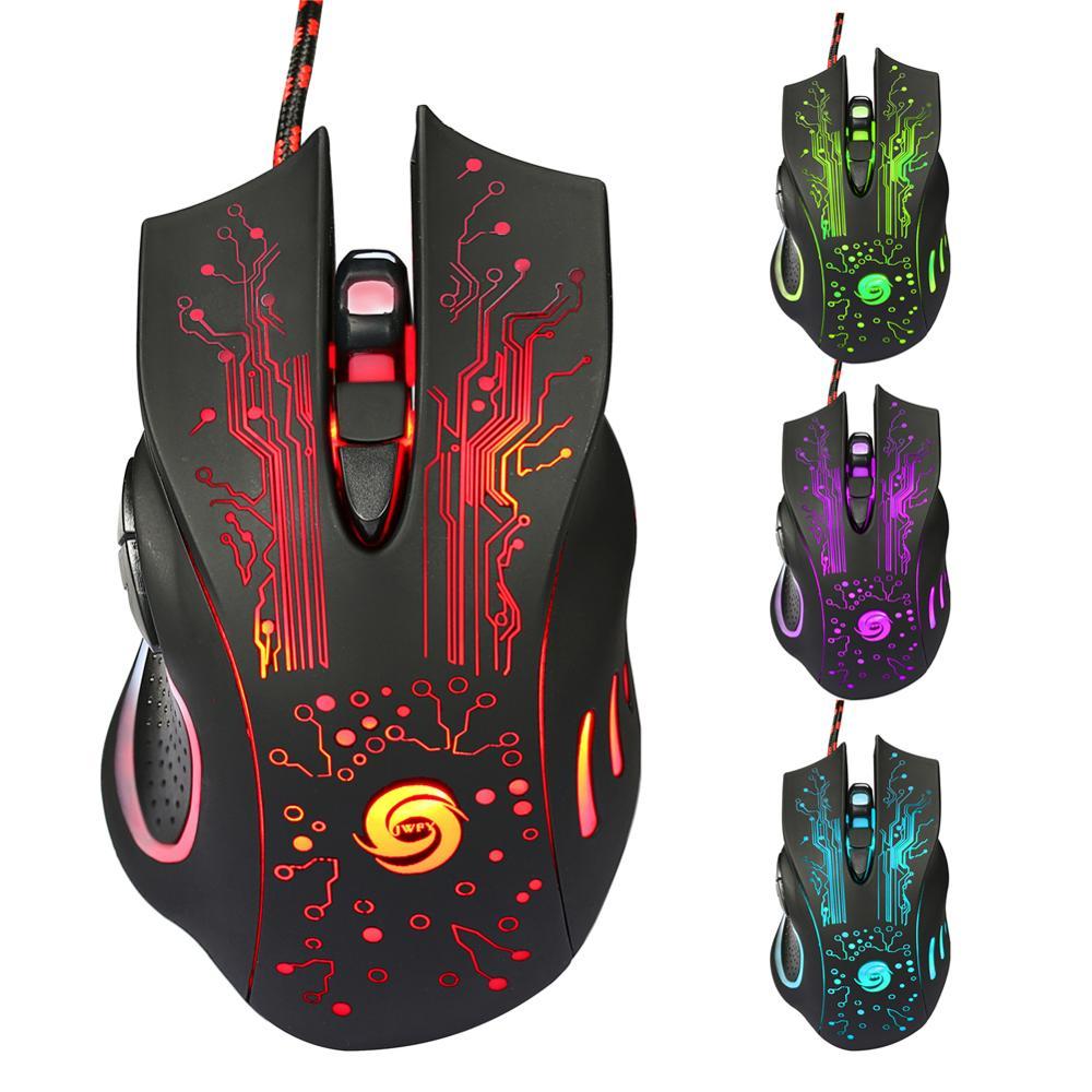 Souris de jeu USB filaire 2400 DPI réglable 6 boutons rétroéclairée LED ergonomique pour PC portable
