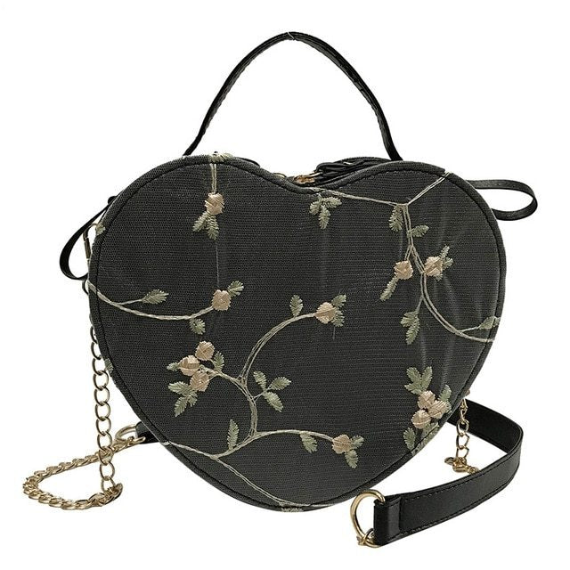 Peach Lace Heart Lock Shoulder Bag for Women 32x23x13cm