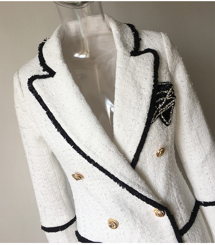 Sparkly White Floral Double-Breasted Coat