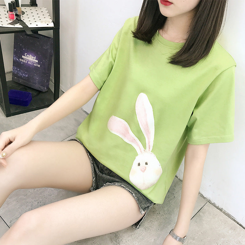 T-shirt à manches courtes en coton imprimé avec motifs de dessins animés et géométriques