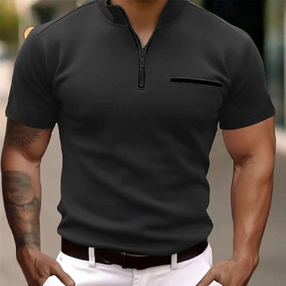 Men's Sports Polo Shirt with Zipper Pocket