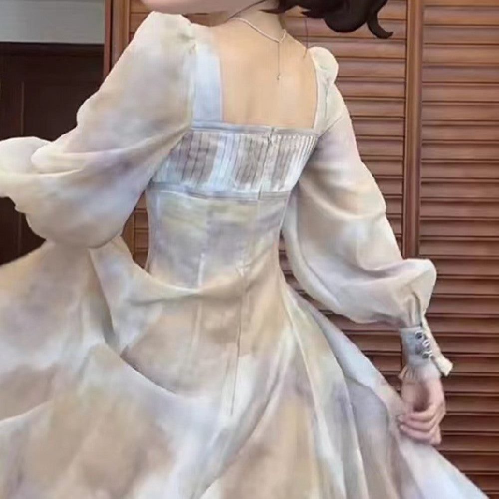 Dress With Square Collar And Waist