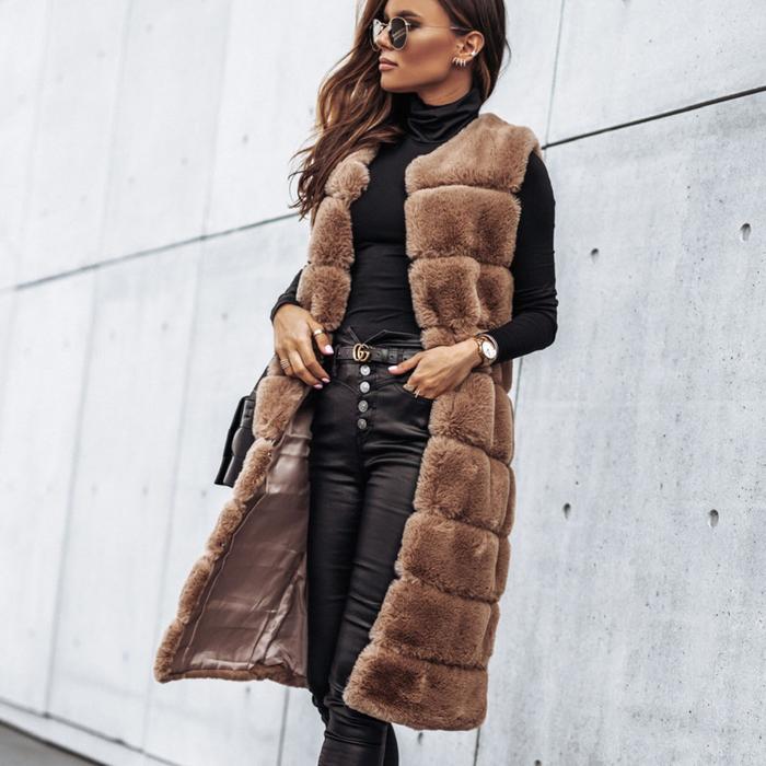 Short Real Fur Round Neck Vest Jacket