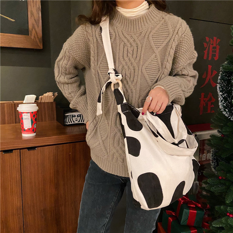 Sac messager rétro grande capacité avec motif rose artistique