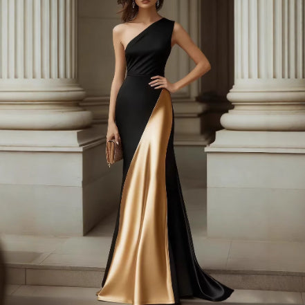 Elegant Black Satin Mermaid Dress for Women
