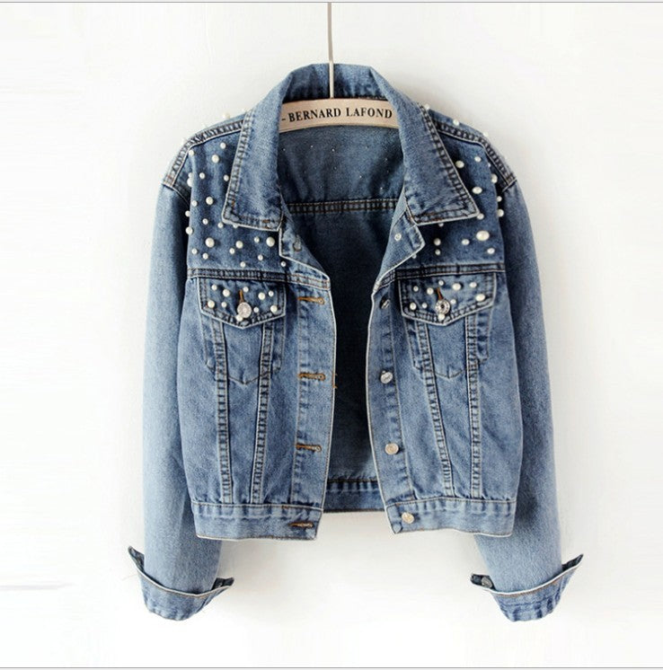 Beaded Pearl Jacket Loose Spring And Autumn New Denim