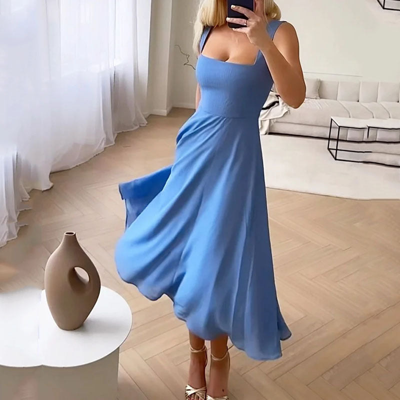 Elegant Summer Sleeveless Sling Solid Color Dress for Women