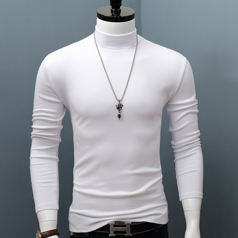 Men's Slim Fit Long-Sleeve Cotton High Collar Top