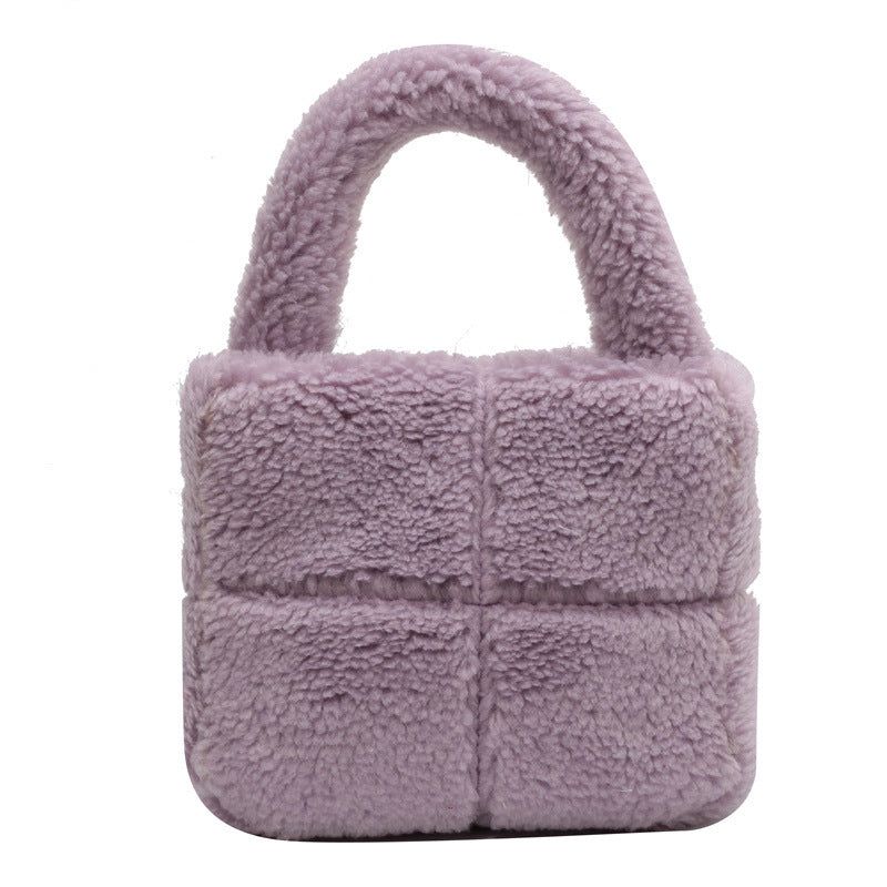 Sac fourre-tout portable en peluche grande capacité pour femme 22,5x20x10cm