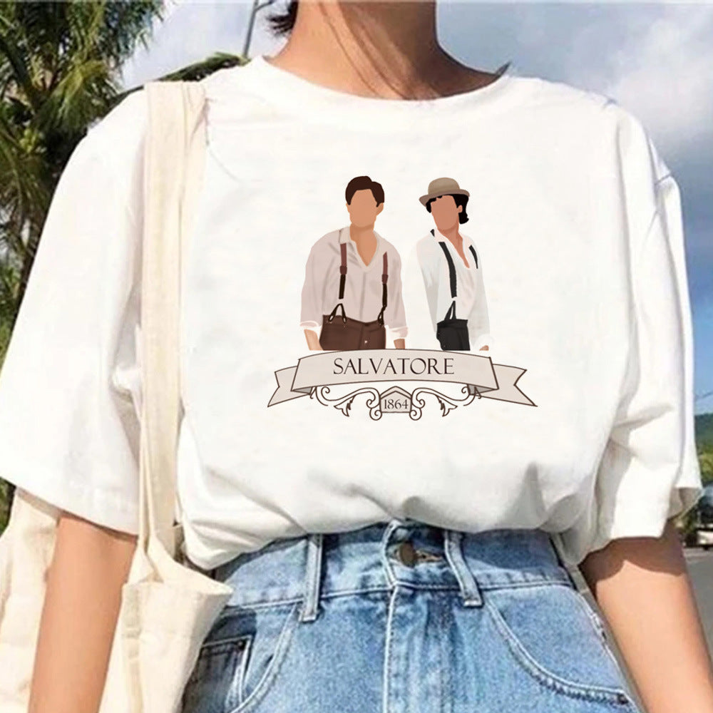 Pull décontracté en coton blanc à manches courtes et motif géométrique pour femme