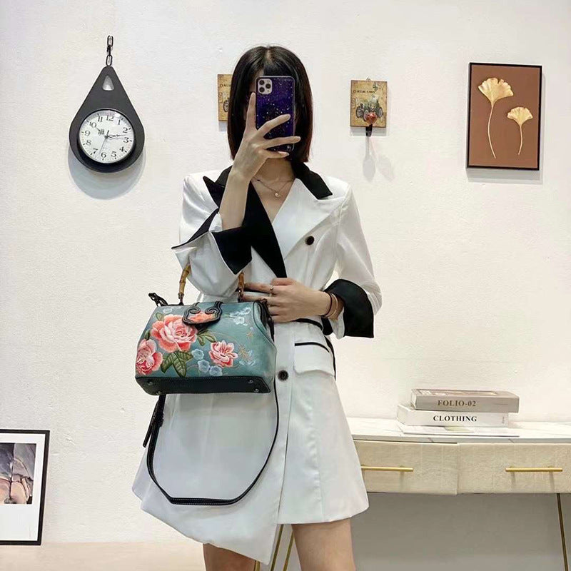 Sac à main carré moyen brodé Hanfu Cheongsam en coton et lin, style Tang