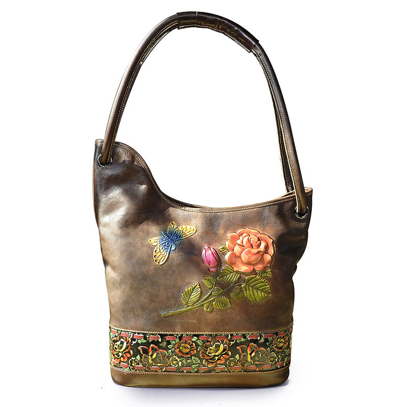 Sac à bandoulière en cuir de vachette grande capacité pour femme, noir et café
