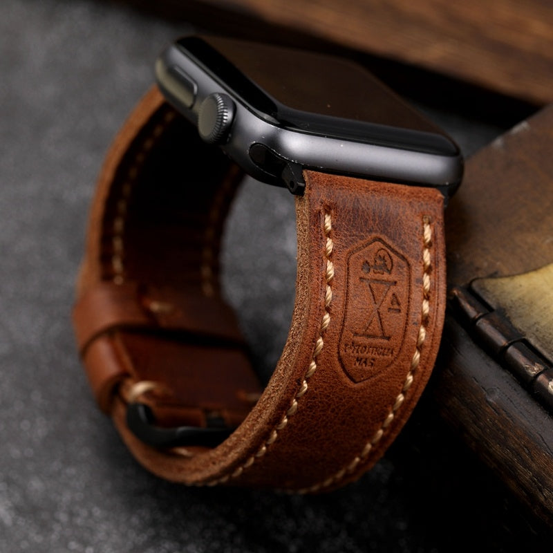 Vintage Handmade Leather Watch Strap 41-45MM Dark & Light Brown