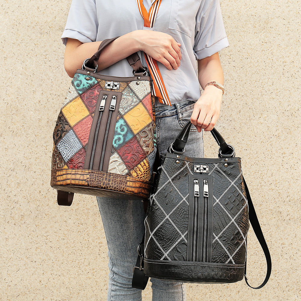 Ladies Leather Ethnic National Style Backpack