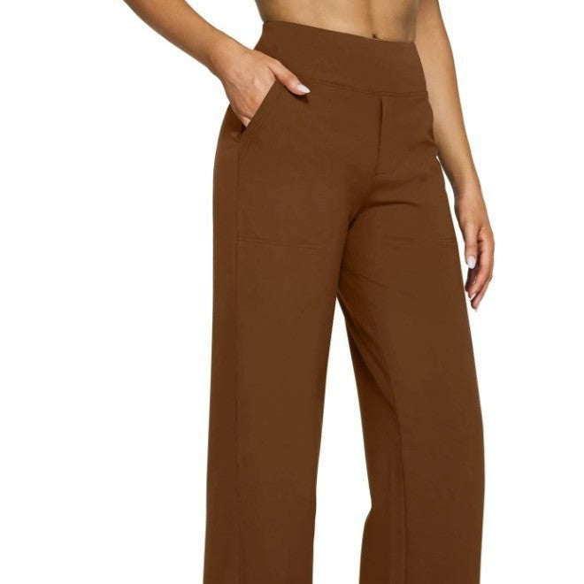 High Waist Knitted Straight Trousers with Pockets