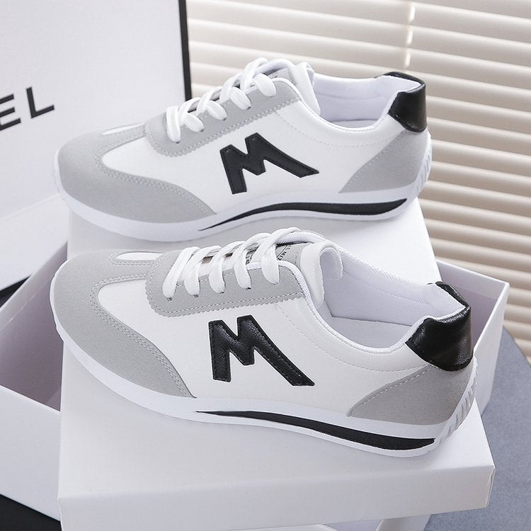 Women's Casual Leather Running Shoes Low Top Flat Heel