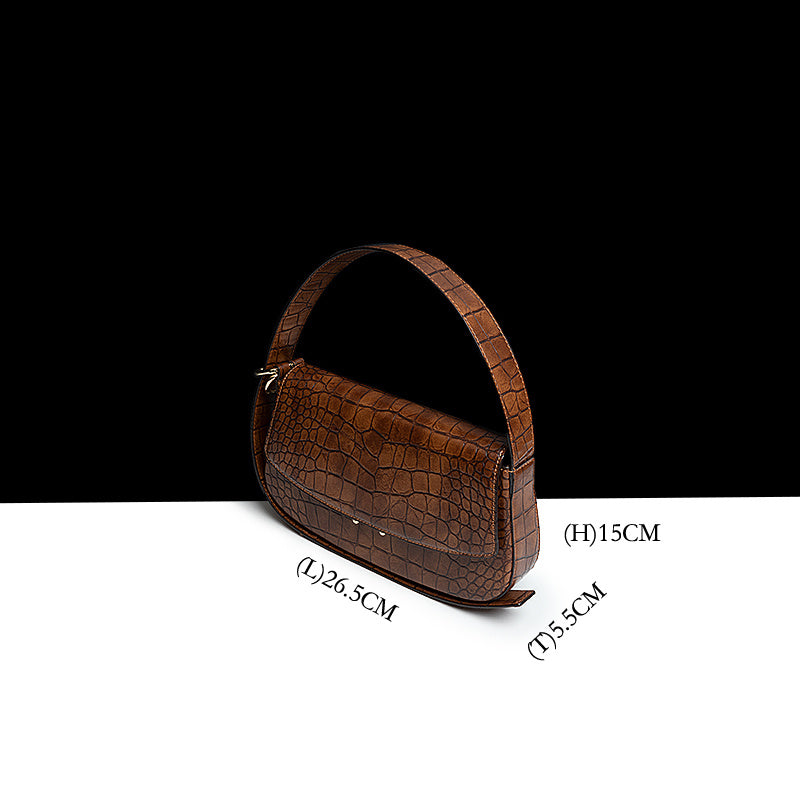Genuine Leather Pattern Baguette Underarm Shoulder Messenger Bag 26.5cm