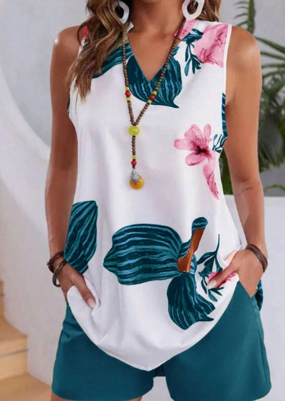 Women's Casual Sleeveless Two-Piece Set with Pockets