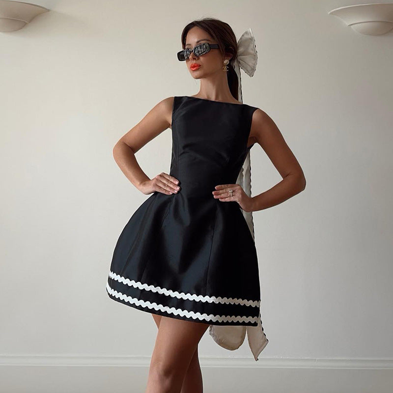 Black Sheath Backless High Waist A-Line Dress Sleeveless