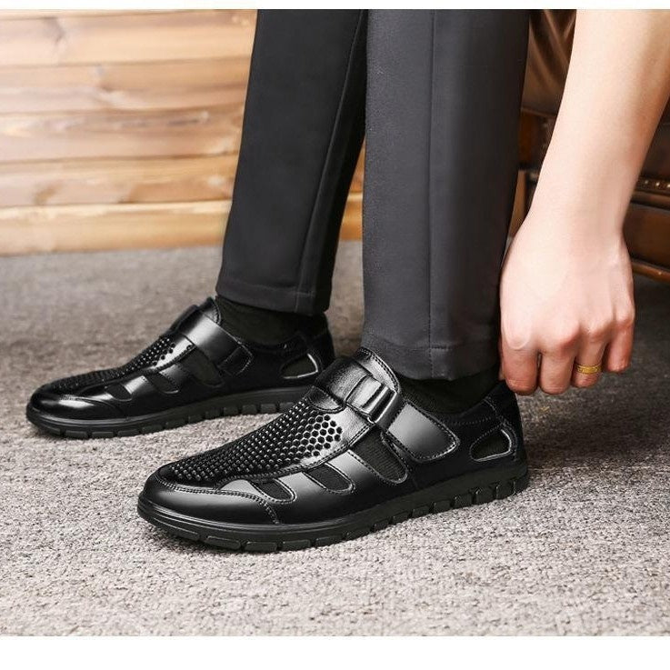 Sandales de travail décontractées en cuir pour homme, perforées
