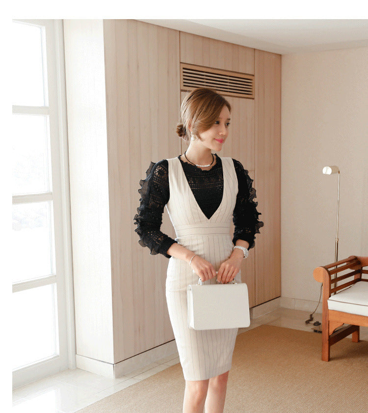 Ensemble deux pièces rayé pour femme, style mondaine
