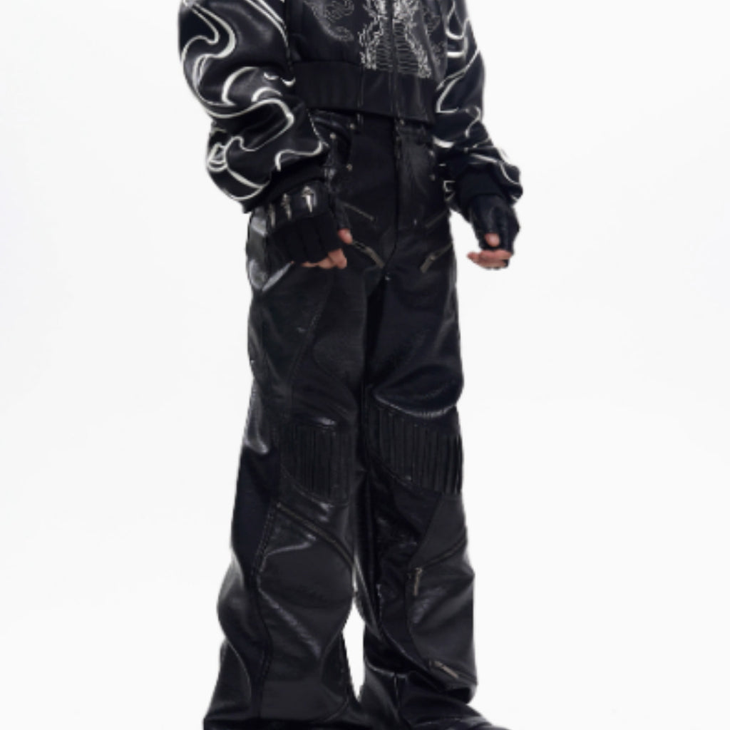Pantalon en cuir noir pour homme avec fermeture éclair, coupe micro-pull, tailles S-XL, collection automne