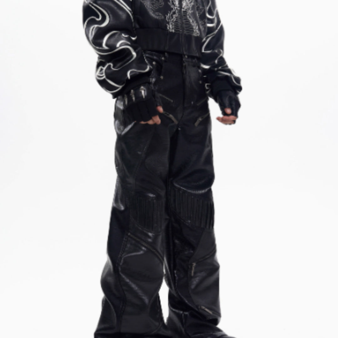 STARTEXCEEDEND Zipper Design Micro Pull Up Leather Pants For Men Autumn