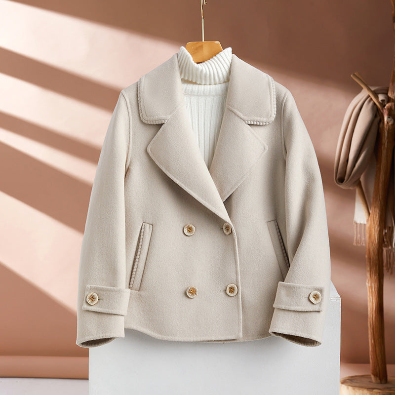 Double Breasted Woolen Suit Collar Coat for Women