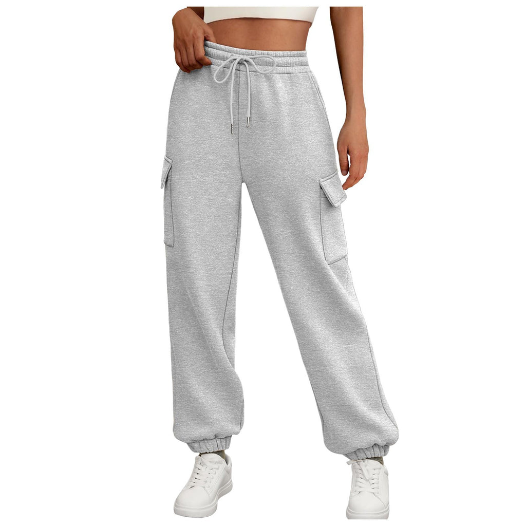 High Waist Casual Straight-Leg Pants with Side Pockets and Elastic Waistband