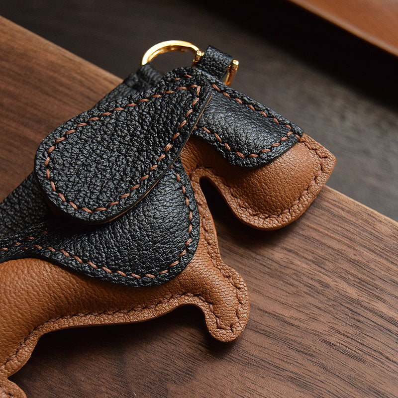 Handmade Genuine Leather Car Keycase Pendant 10cm Puppy