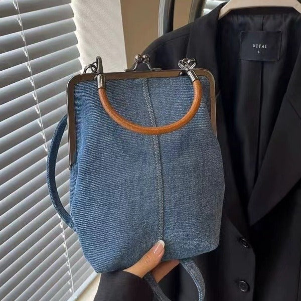 Sacoche en jean décontractée pour femme, sac à main en coton bleu 12x18x10cm